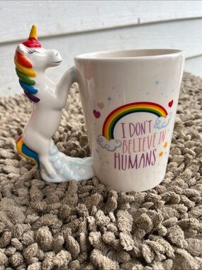 Rainbow Unicorn Mug - "I Don't Believe in Humans"